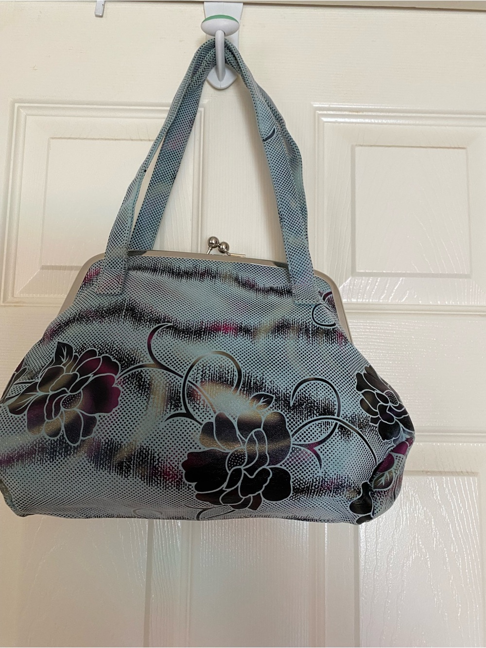 Embellished Floral Sequin Frame-Top Shoulder Bag - Blue - Picture 2 of 5
